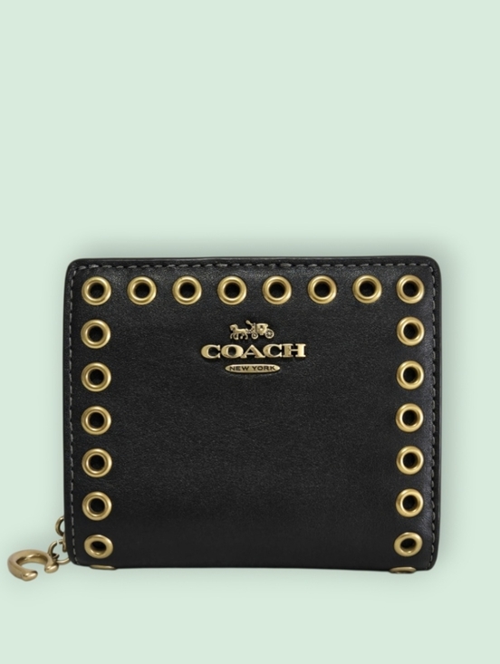 Coach Handbags - Coach Snap Black Leather Wallet With Grommets-EUC